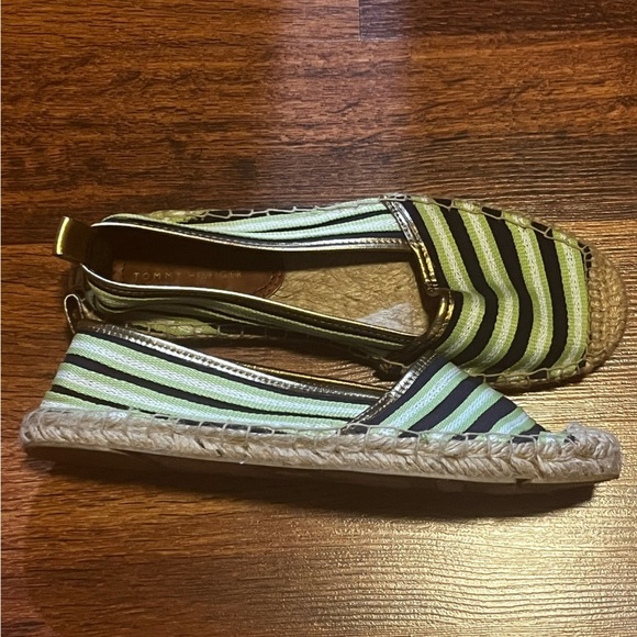 Tommy Hilfiger Green Gold Straw Striped Nautical Ballet Flats Size 7 - Picture 2 of 3